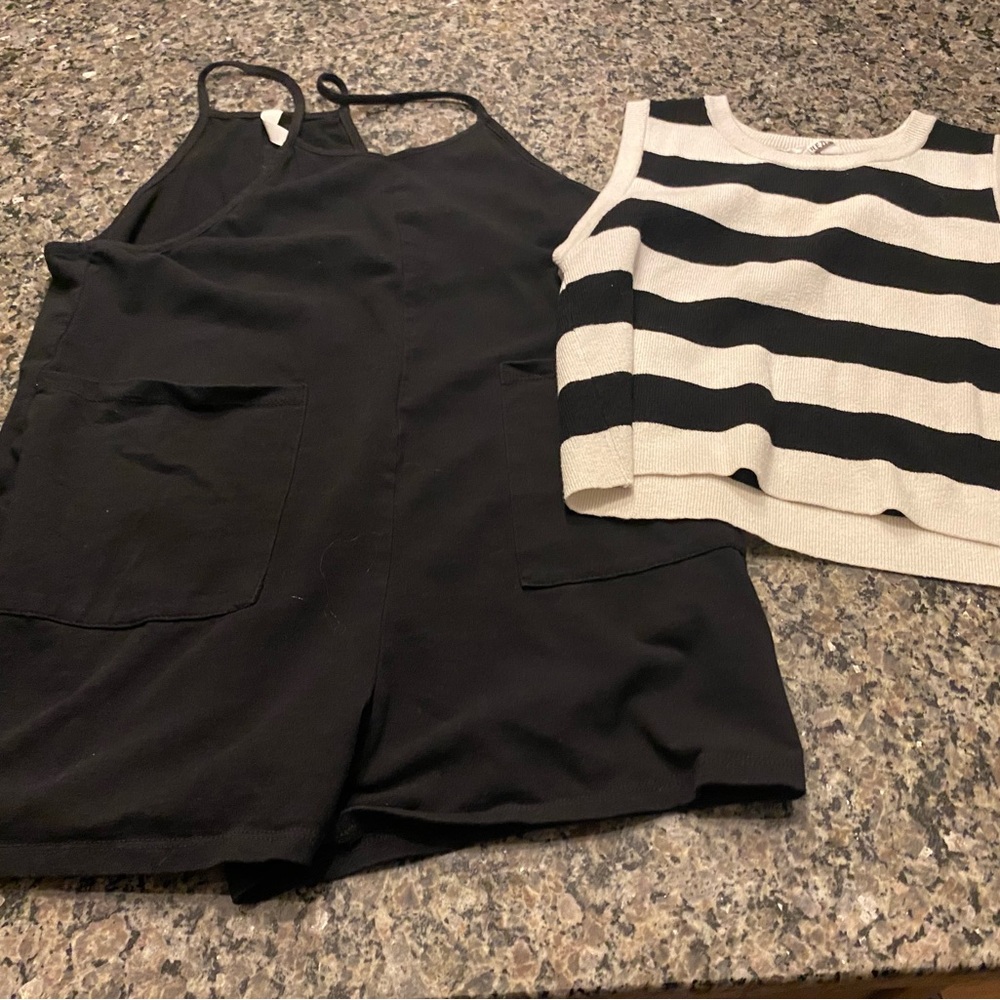 Kids Black and White Striped Matching Set